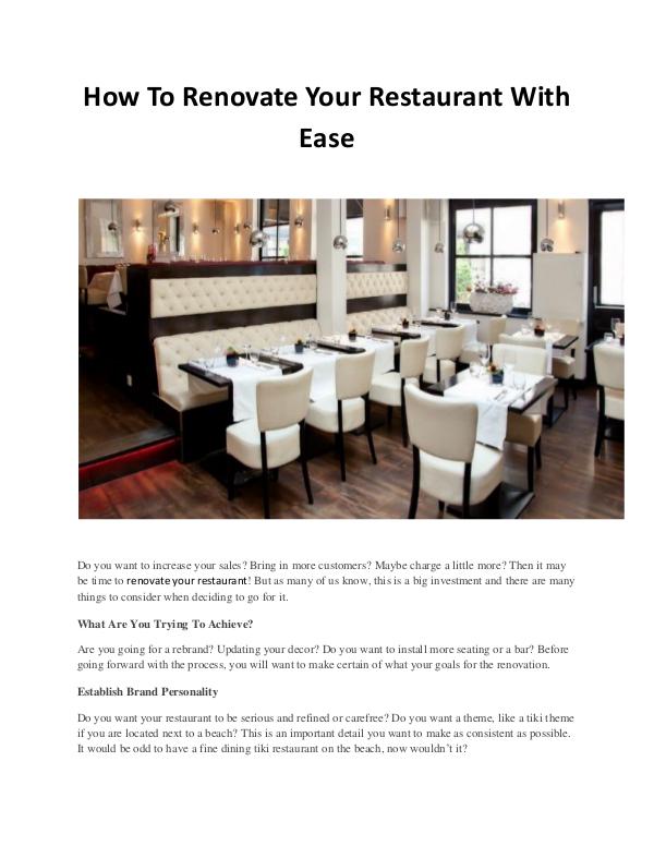 All interesting article to read How To Renovate Your Restaurant With Ease