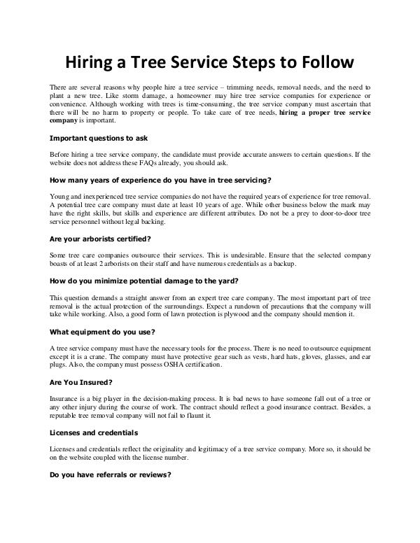 All interesting article to read Hiring a Tree Service Steps to Follow
