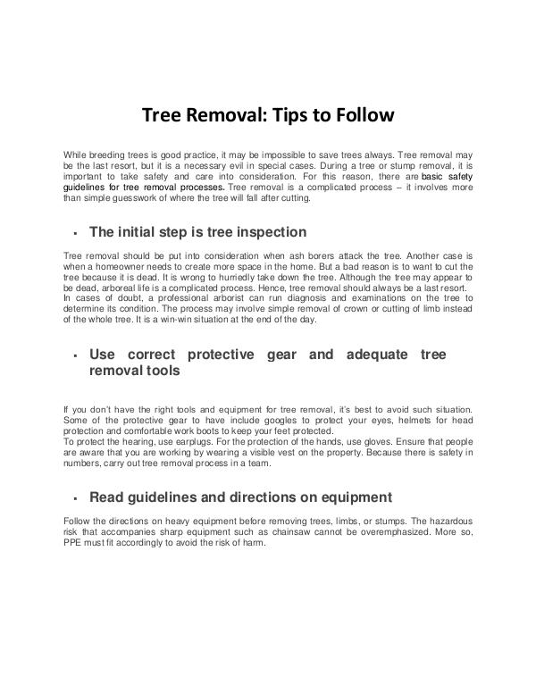 Tree Removal Tips to Follow