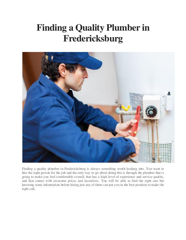 All interesting article to read Finding a Quality Plumber in Fredericksburg