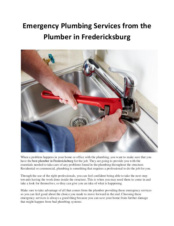 Emergency Plumbing Services from the Plumber in Fr