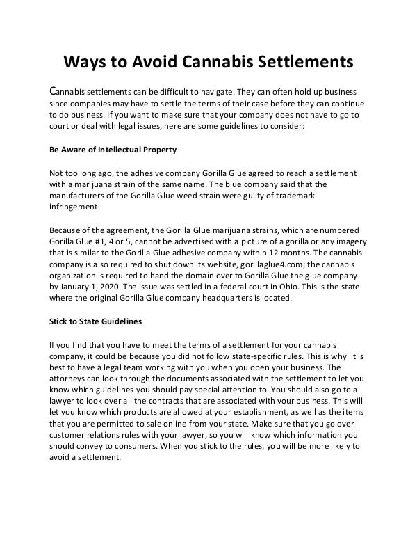 All interesting article to read Ways to Avoid Cannabis Settlements