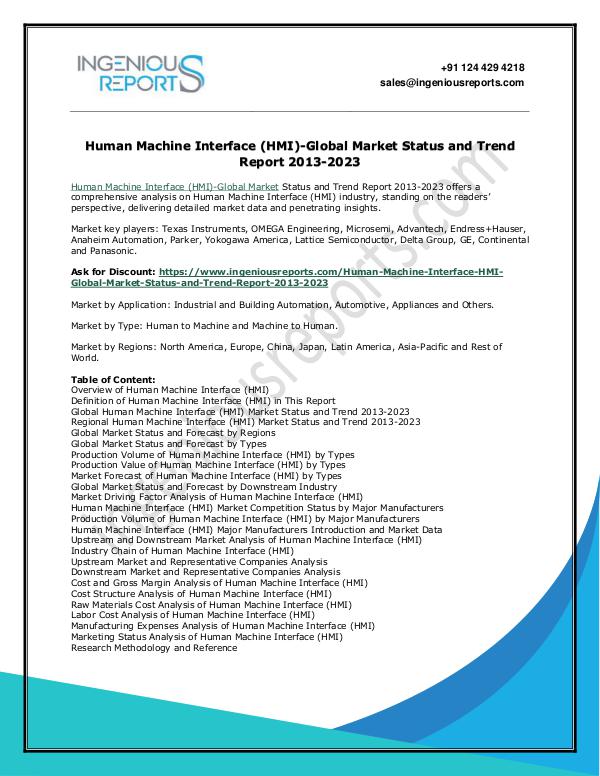 Human Machine Interface Market Key Players, Size & Forecast 2023 Human Machine Interface (HMI)-Global Market
