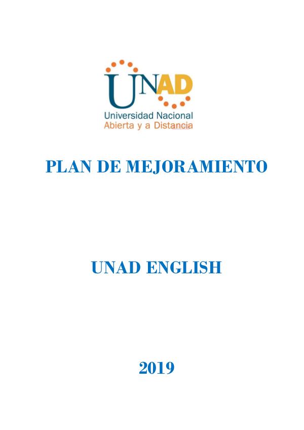 Plan de mejoramiento 2019 - UNAD ENGLISH PLAN DE MEJORAMIENTO unad english 2019