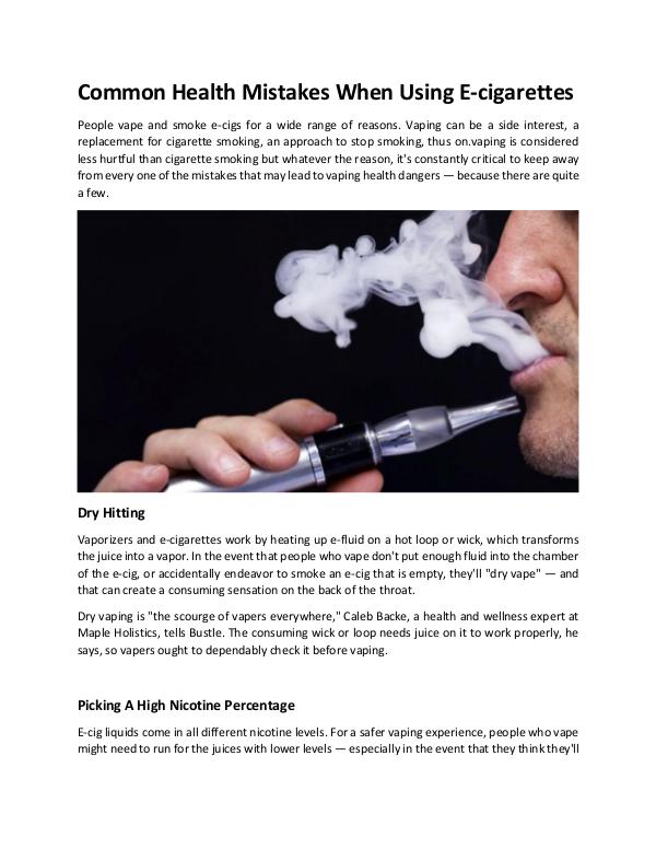 Common Health Mistakes When Using E-cigarettes