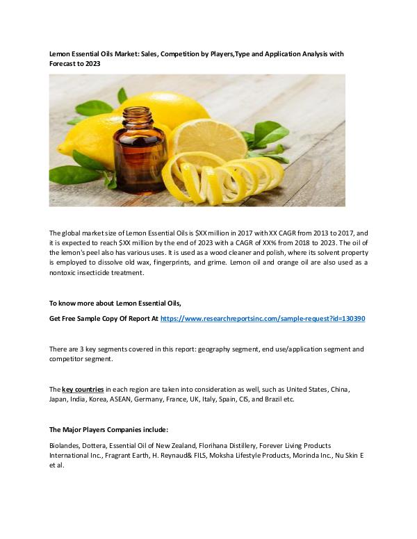 Lemon Essential Oils 2018 Global Lemon Essential Oils Industry Report –