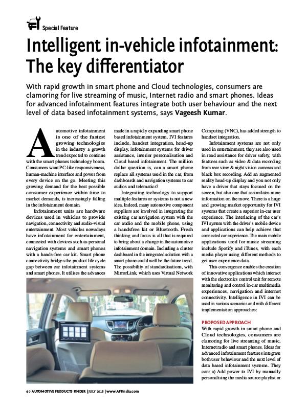 Intelligent in-vehicle infotainment The key differentiator Intelligent in-vehicle infotainment The key differ