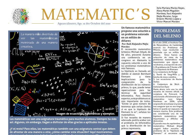 Matemáticas Divertidas Periódico Educativo sobre las Matemáticas
