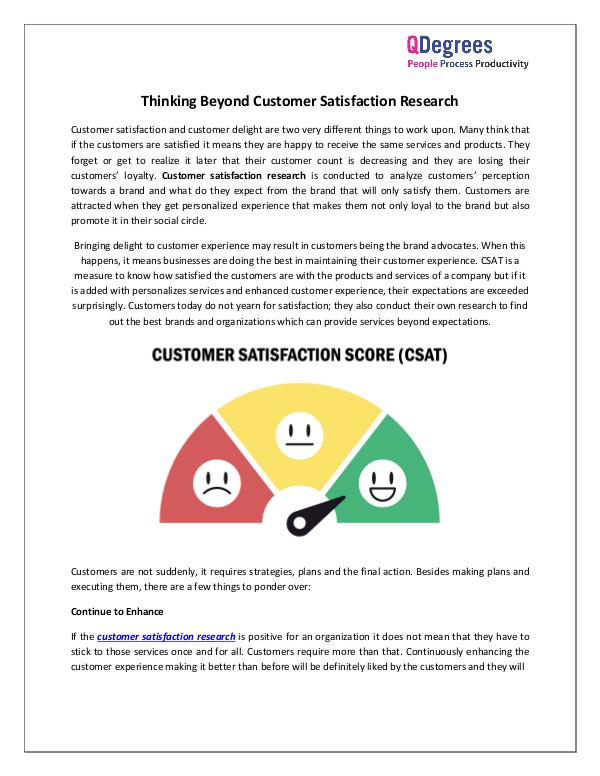 Thinking Beyond Customer Satisfaction Research Thinking Beyond Customer Satisfaction Research