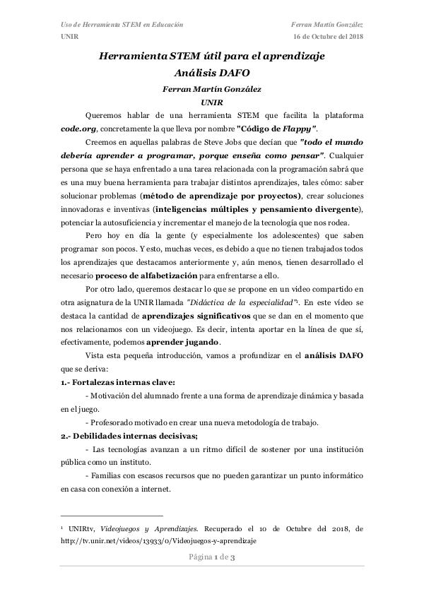 UNIR - Fomento de Vocaciones STEM (Análisis DAFO) MartinGonzalez_Ferran_Actividad01
