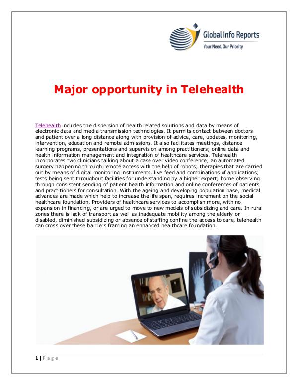 Global Info Reports Major opportunity in Telehealth