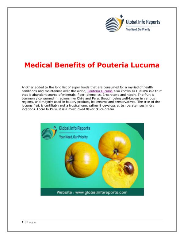 Global Info Reports Medical Benefits of Pouteria Lucuma