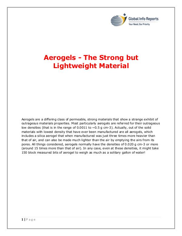 Global Info Reports Aerogels - The Strong but Lightweight Material