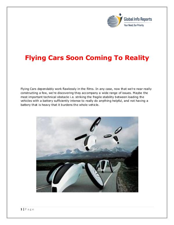 Global Info Reports Flying Cars Soon Coming To Reality