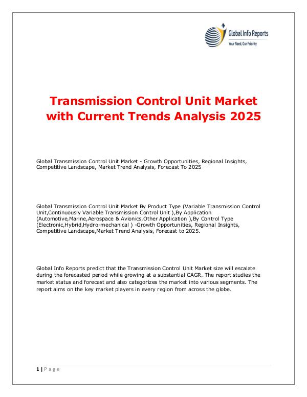 Global Info Reports Transmission Control Unit Market 2018