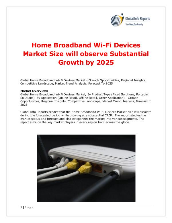 Global Info Reports Home Broadband Wi-Fi Devices Market 2018