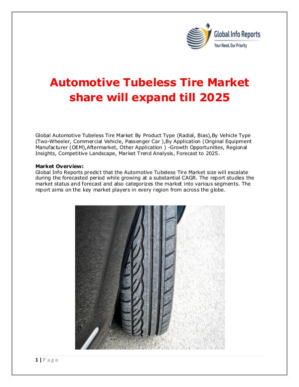 Global Info Reports Automotive Tubeless Tire Market 2018