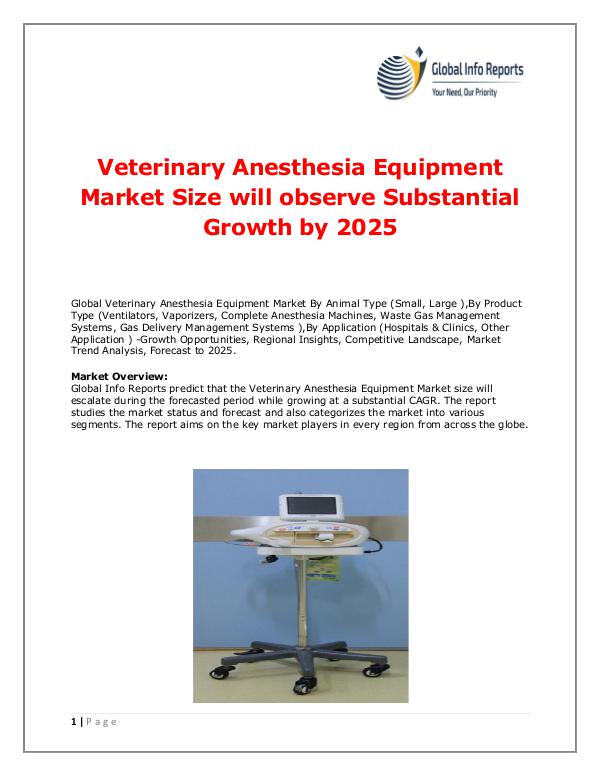 Global Info Reports Veterinary Anesthesia Equipment Market 2018