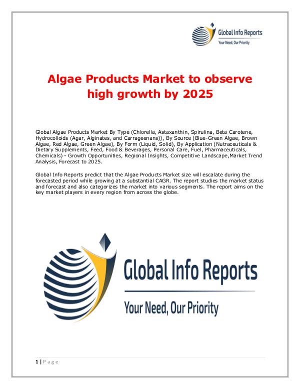 Global Info Reports Algae Products Market 2018