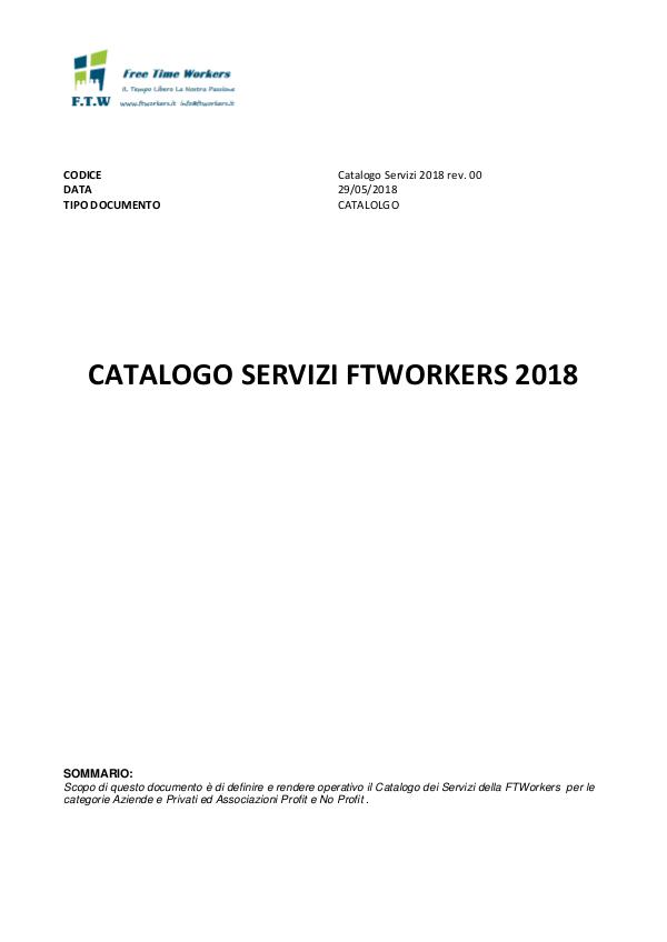 Catalogo Servizi FTWorkers SRL Servizi FTW
