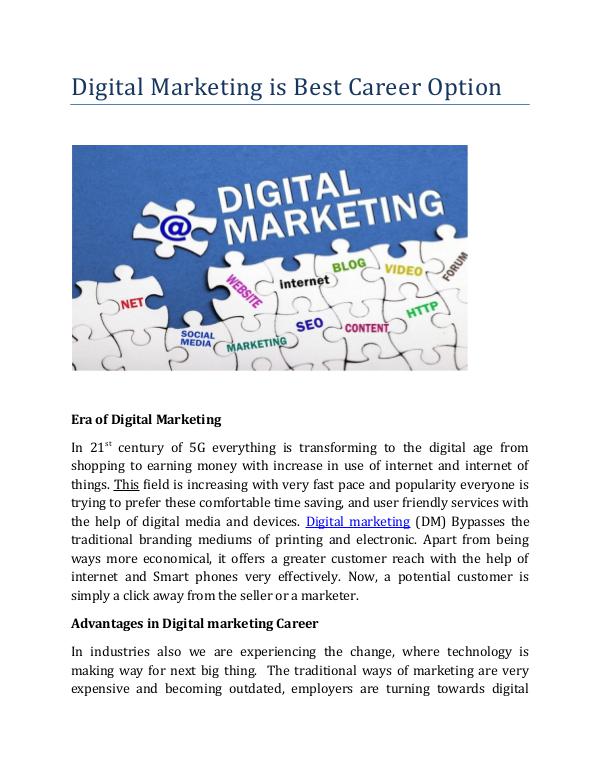 Digital Marketing is Best Career Option digital markating advantages