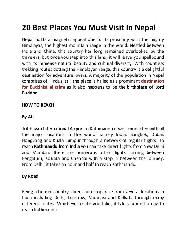 20 Best Places You Must Visit In Nepal 20 Best Places You Must Visit In Nepal