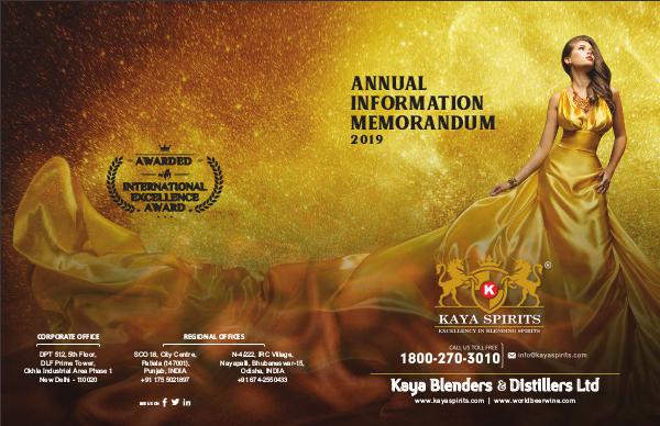 Kaya Spirits - Best Distillers 2018 Kaya Spirits Annual Information Memorandum 2019