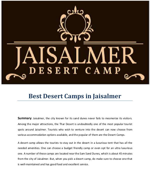 Best Desert Camps in Jaisalmer Best Desert Camps in Jaisalmer