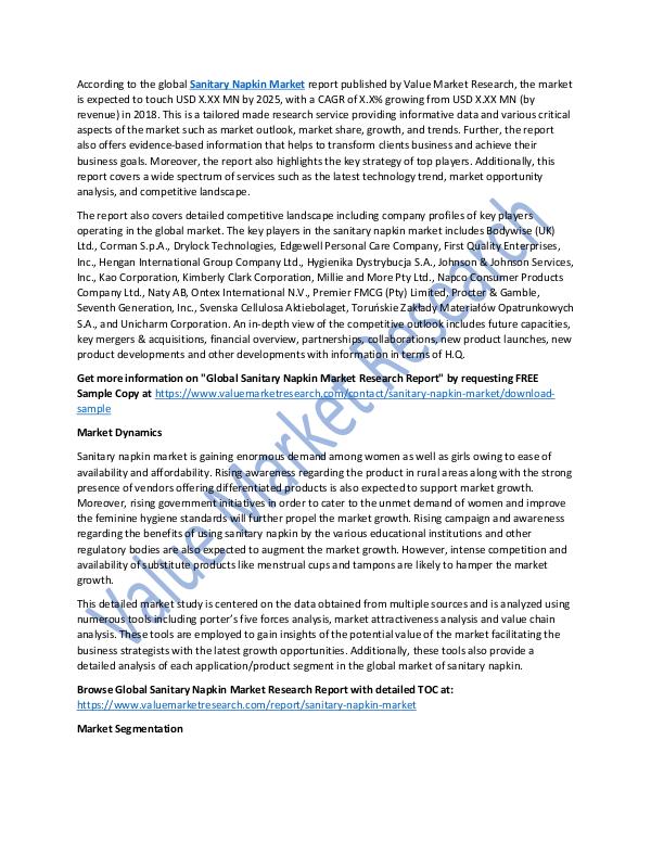 Sanitary Napkin Market 2018-2025 Research Report