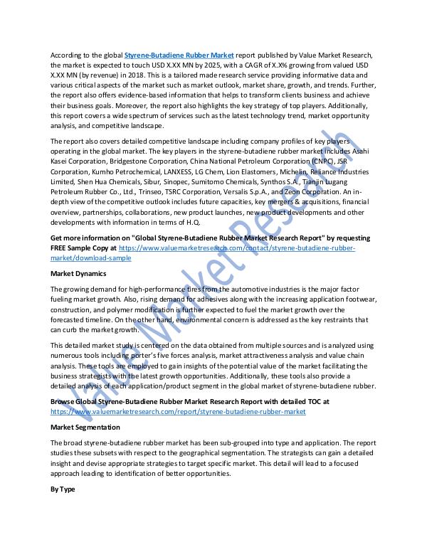 World Industries Styrene-Butadiene Rubber Market Report 2018-2025