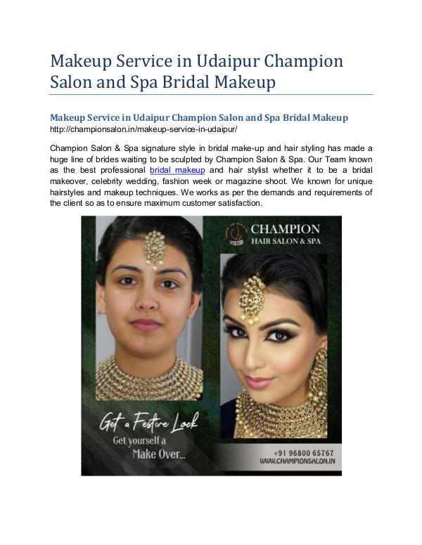 Makeup Service in Udaipur Champion Salon and Spa Bridal Makeup Makeup Service in Udaipur Champion Salon and Spa B