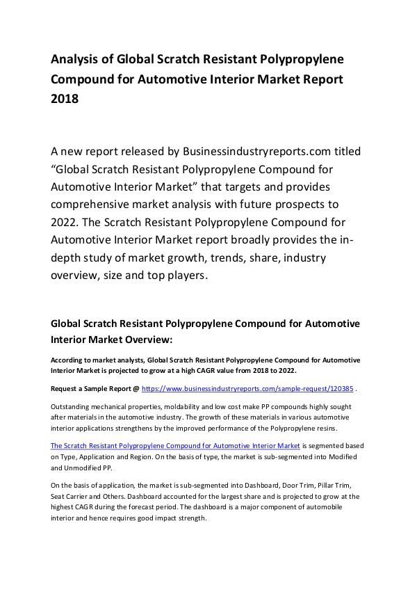Market Research Report Scratch Resistant PP Compound Market 2018-2022