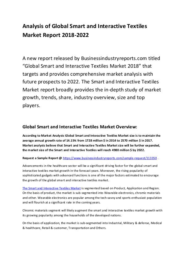 Market Research Report Smart and Interactive Textiles Market Report 2018