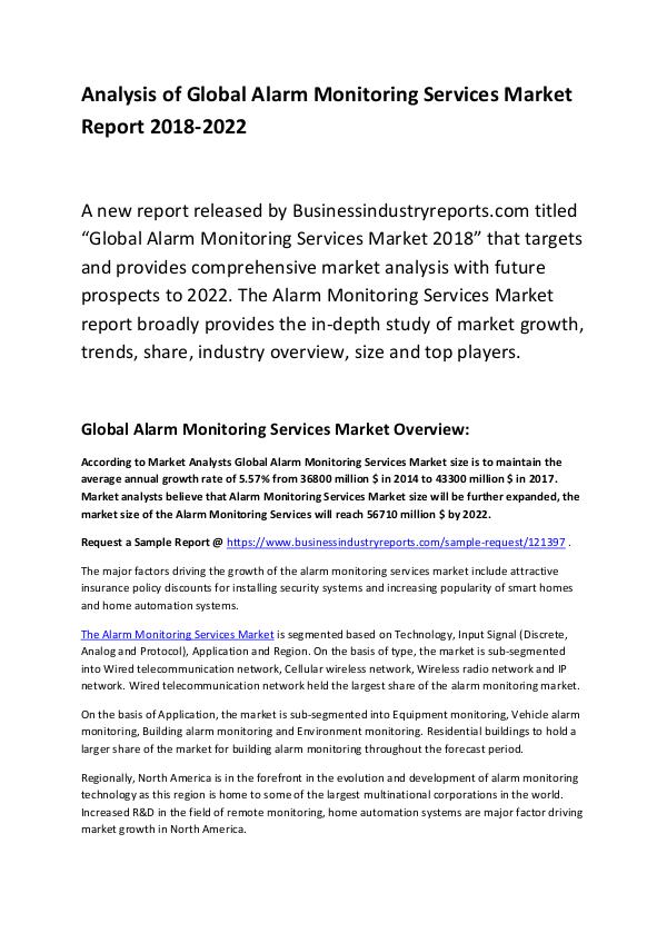 Market Research Report Alarm Monitoring Services Market Report 2018