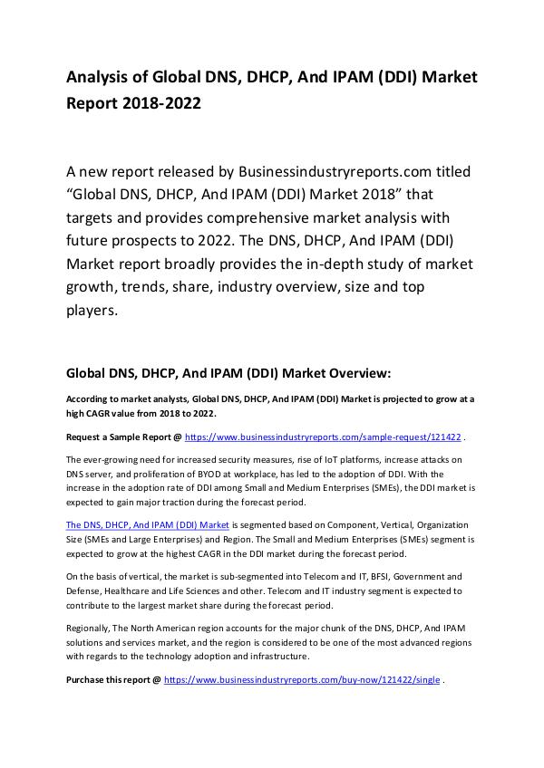 DNS, DHCP, And IPAM (DDI) Market Report 2018