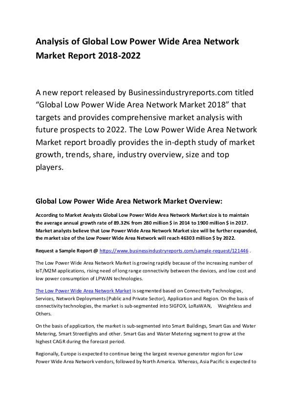 Low Power Wide Area Network Market Report 2018