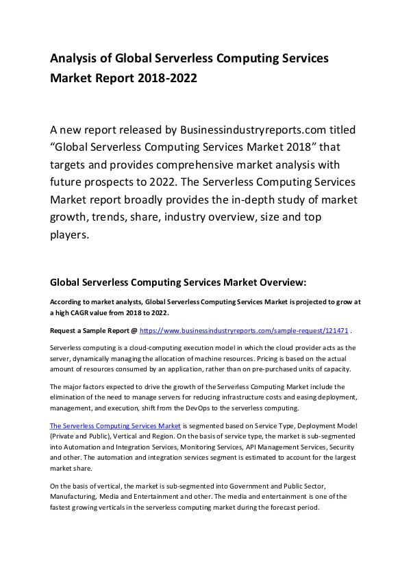 Serverless Computing Services Market Report 2018