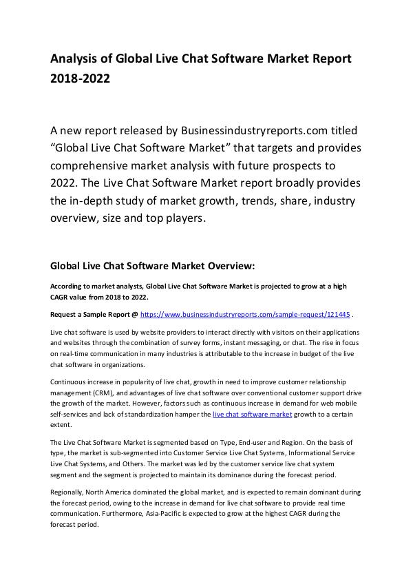 Live Chat Software Market Report 2018