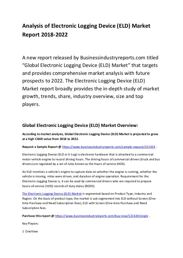 Market Research Report Electronic Logging Device (ELD) Market Report 2018
