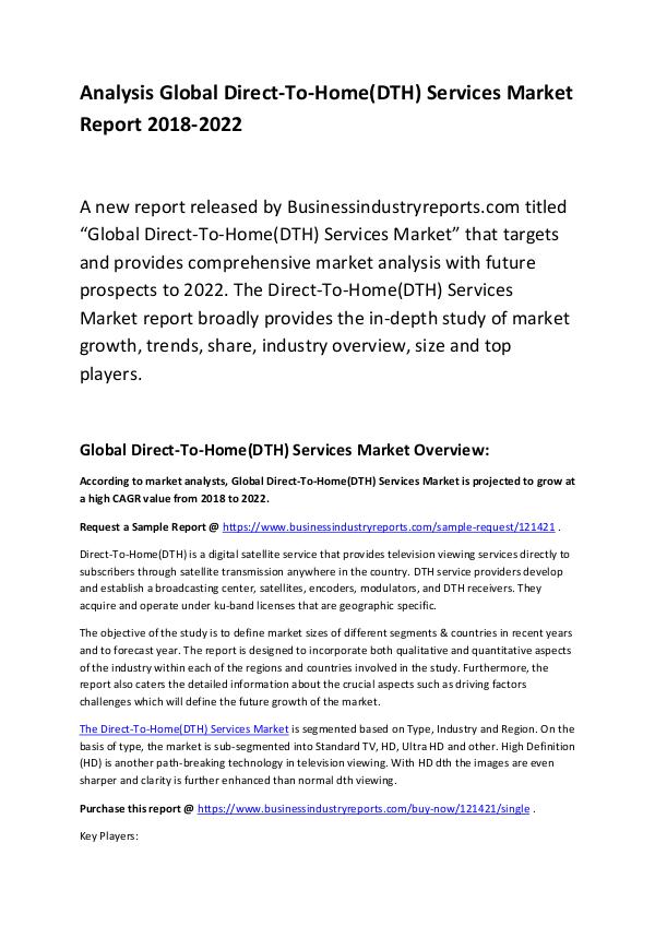Direct-To-Home(DTH) Services Market Report 2018