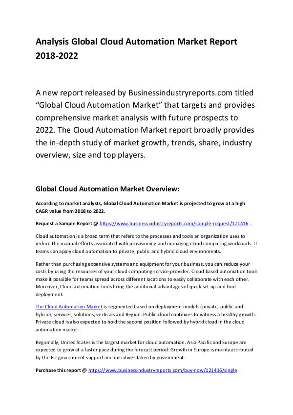 Market Research Report Global Cloud Automation Market Report 2018