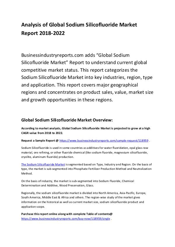 Market Research Report Sodium Silicofluoride Market Report 2018