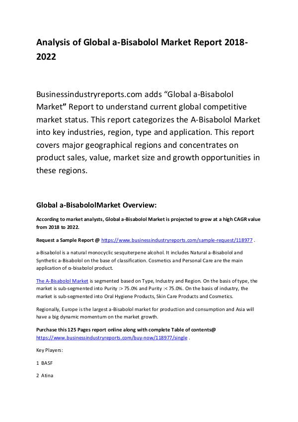 Market Research Report Analysis of Global a-Bisabolol Market Report 2018-