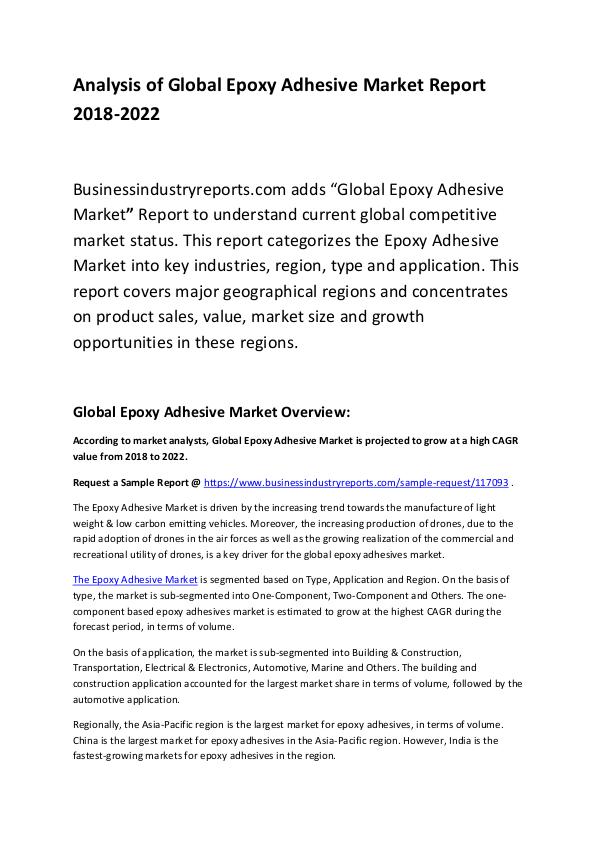 Market Research Report Global Epoxy Adhesive Market Report 2018