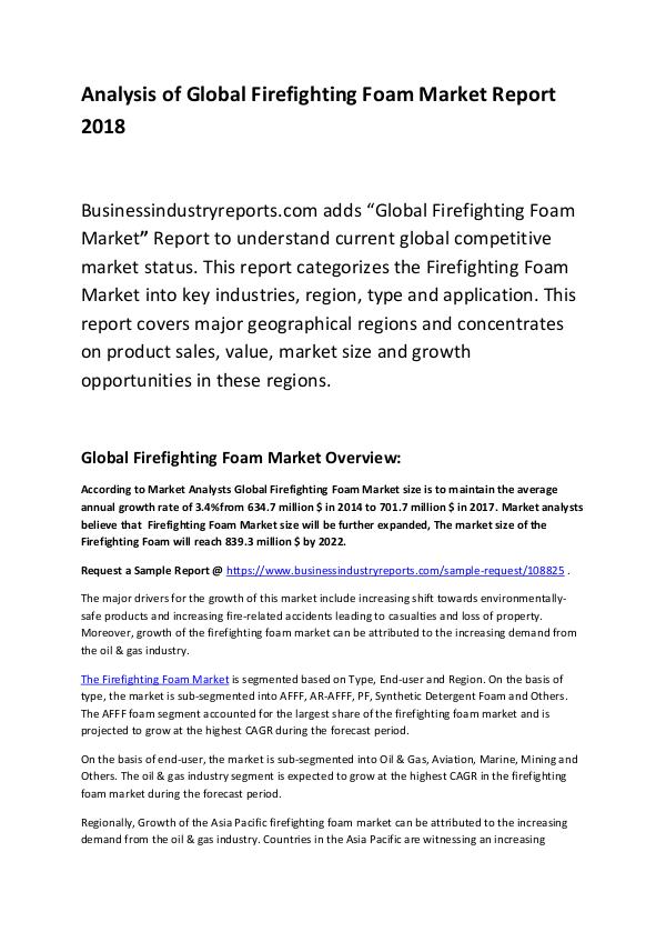 Global Firefighting Foam Market Report 2018