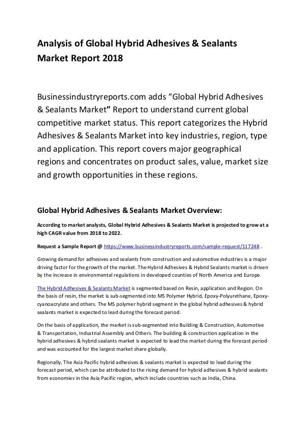 Hybrid Adhesives & Sealants Market Report 2018