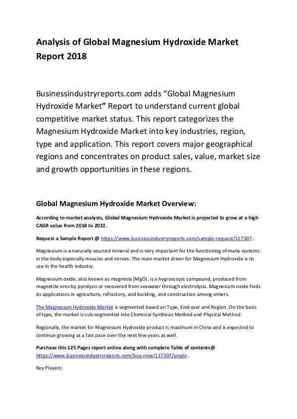 Market Research Report Global Magnesium Hydroxide Market Report 2018