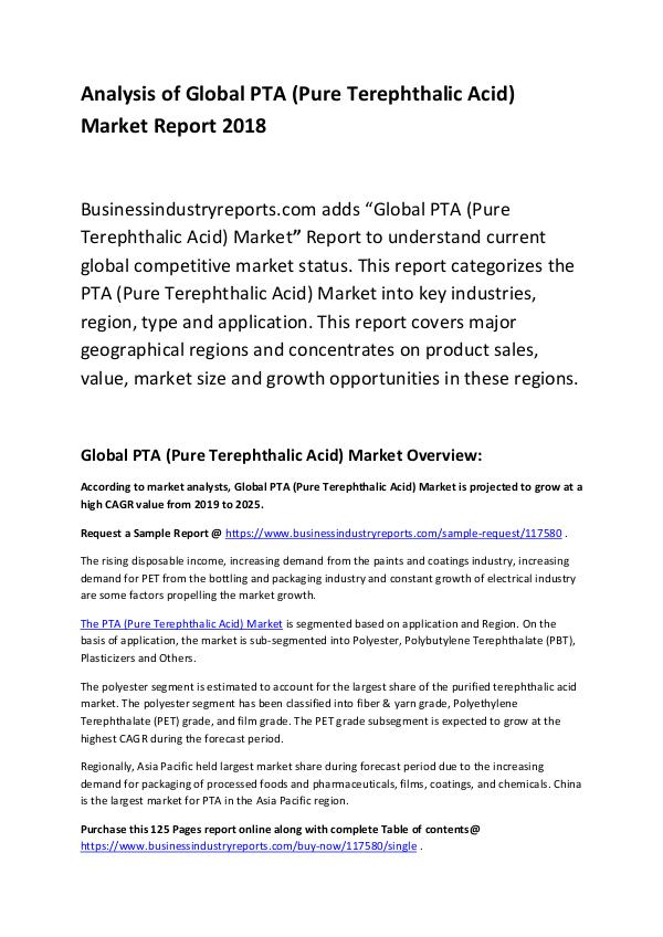 Market Research Report PTA (Pure Terephthalic Acid) Market Report 2018