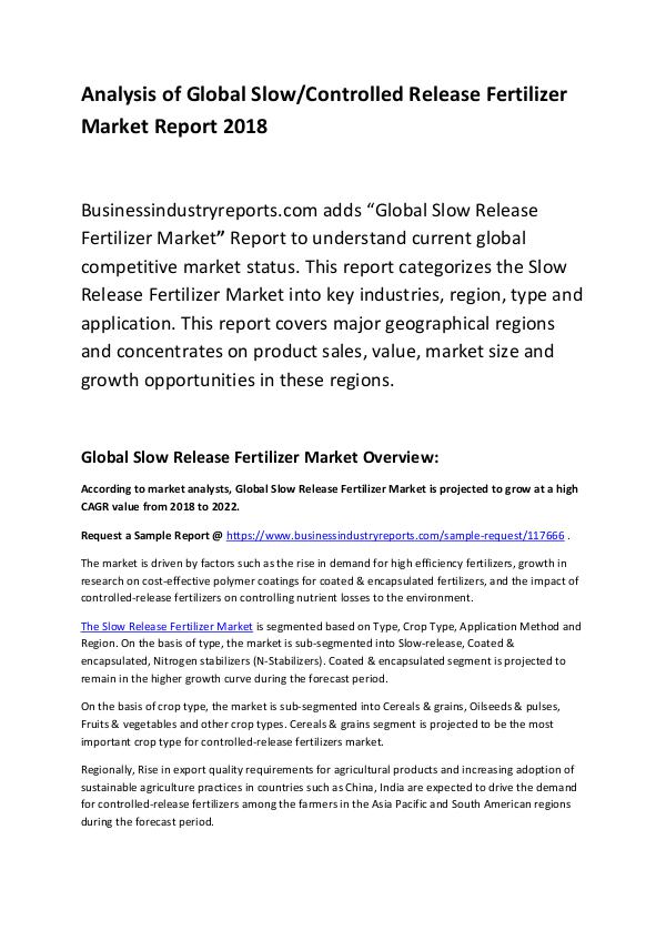 Slow Release Fertilizer Market Report 2018
