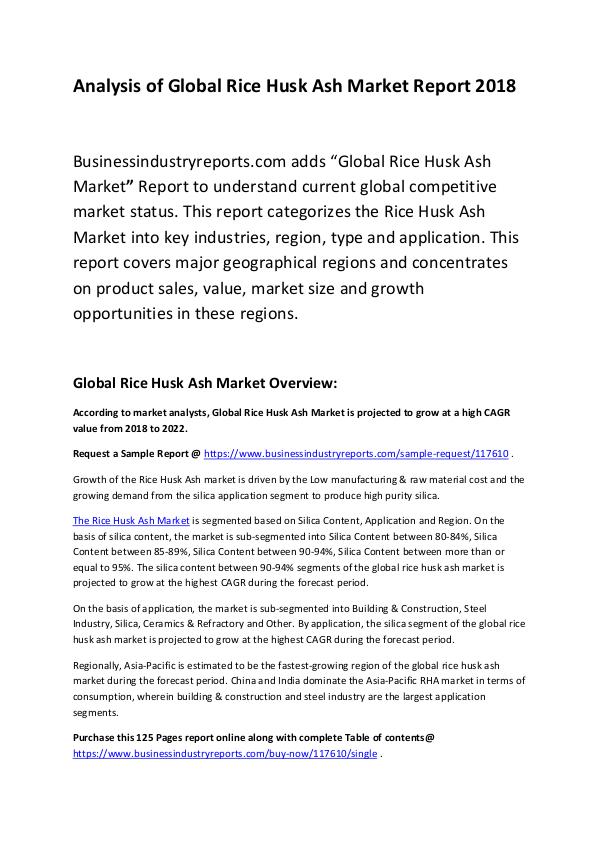 Market Research Report Global Rice Husk Ash Market Report 2018